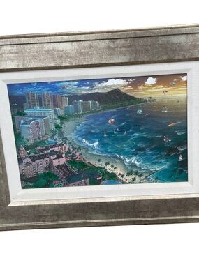 ALEXANDER CHEN Painting Signed Numbered Hawaiian sunset Beach 43”x20” Framed